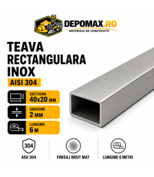 Teava rectangulara inox AISI 304, 40 x 20 x 2 mm, 6 metri